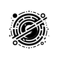 Abstract black and white circular maze , featuring a central eyelike structure and geometric elements, evoking a sense of mystery. vector
