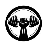 Powerful Black Silhouette of a Hand Holding a Dumbbell Within a Black Circular Frame, Representing Strength and Fitness vector
