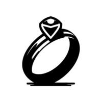 Stylized Black and White Engagement Ring with Geometric Diamond and Shadow on a Clean White Background. vector