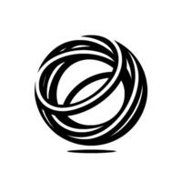 Abstract Black Sphere Composed of Intertwined Ribbonlike Lines, with a Slight Shadow on a White Background. vector