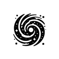 Black and White Swirling Galaxy with Stars and Dots, Circular , Celestial Theme on White Background. vector