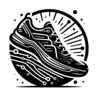 Futuristic Sneaker A Black and White TechInspired Illustration with Circuitry, Radial Lines, and a Modern Minimalist Aesthetic. vector