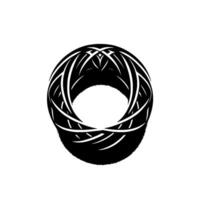 Black and white symmetrical circular with interwoven white lines, creating a dynamic and abstract D effect on a stark white background. vector