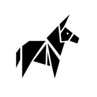 Geometric depiction of a black horse, assembled from angular shapes on a white background, showcasing minimalism and modern art aesthetic. vector