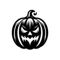 Spooky Halloween Pumpkin Intimidating Black and White JackoLantern Illustration with Sharp Features and Evil Expression. vector