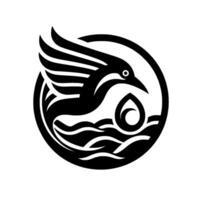 Monochromatic Minimalist Depicting a Graceful Seabird Soaring Over Water with a Droplet, within a Circle. vector