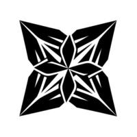 Symmetrical, black and white geometric flower with layered petals and sharp points, casting a subtle shadow against a neutral background. vector