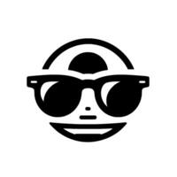 A minimalist black and white featuring a smiling face with sunglasses, a curved head, and a friendly expression, presented on a clean white background. vector