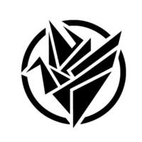 Bold Black Origami Crane Within a Circle, Geometric Minimalism, Isolated on White, Symbolic and Conceptual . vector
