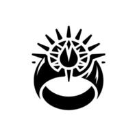 Stylized black and white featuring a sunburst, diamondshaped element with water drop, and a wingring motif. vector