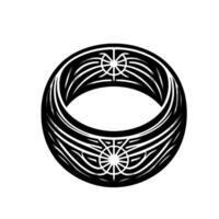 Intricate Black and White Ornamental Ring with Radial Geometric Patterns, Isolated on White. vector