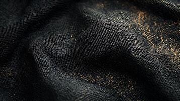 A close up of a black fabric with a goldish hue photo
