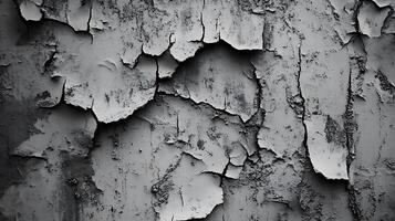 Close up of peeling paint revealing layers of texture The weathered surface creates a stark contrast in black and white photo