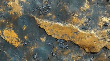 A section of terrain exhibits a rich tapestry of color and texture with golden hues contrasting against a background of darker stony formations photo