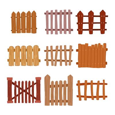 fence wood set cartoon illustration item