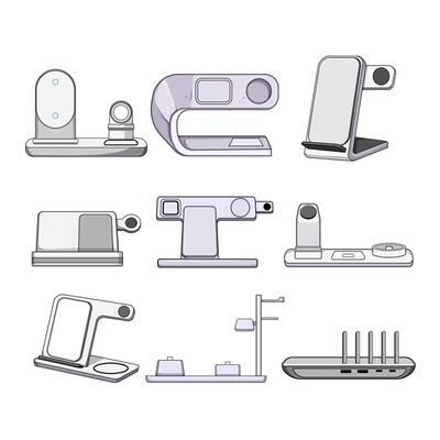 multi device charging station item set cartoon illustration