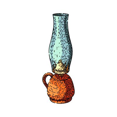 wick oil lamp sketch hand item