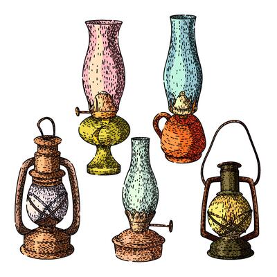 oil lamp set sketch hand item