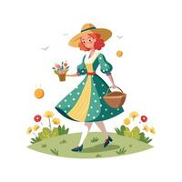 Stylish Cottagecore Fashion Model Illustration 3 vector