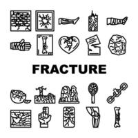 fracture break bone icons set vector