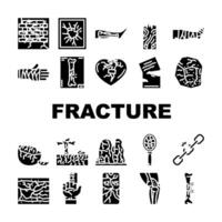 fracture break symbol bone icons set vector