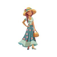 Elegant Summer Boho Chic Fashion Model Illustrate 3 vector