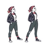 Charming Biker Chic Model for Creative Designs. vector