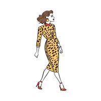Vibrant Leopard Print Dress Fashion Model. vector