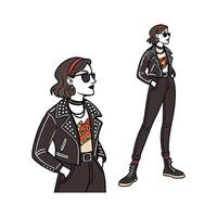 Trendy Edgy Rocker Leather Pants Model. vector