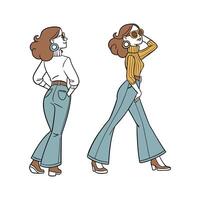 Elegant Retro 70s Bell Bottom Fashion Model 2. vector