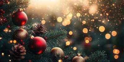 Festive decorations adorn a Christmas tree with shimmering lights and ornaments during a holiday celebration photo