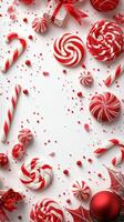 Festive display of red and white candies and decorations for a joyful celebration photo