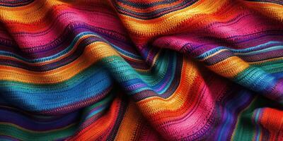 Colorful woven textile showcasing vibrant patterns typical of traditional craftsmanship from Mexico photo