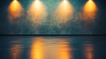A room with three lights shining on the floor photo