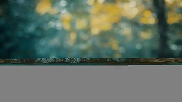 A blurry image of a wooden table with a blue background photo
