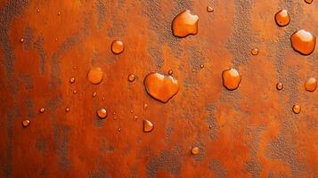 A brown surface with drops of water scattered across it photo