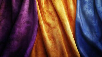 Three different colored fabrics are shown in a row photo