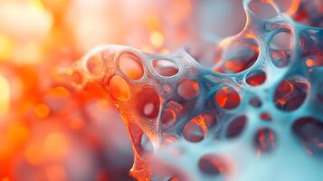 A colorful, abstract image of a cell with a red and blue background photo