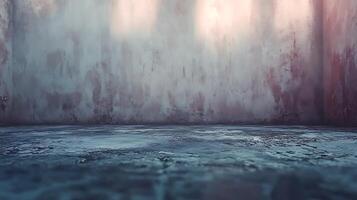 A wall with a lot of cracks and a wet floor photo