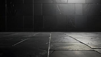 Sophisticated Black Tile Floor with Light Reflections photo