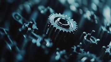 Detailed close-up of intricate gear mechanisms revealing the complexity and precision engineering involved in mechanical systems photo