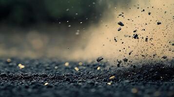 Dynamic capture of airborne particles against a blurred backdrop creating a moment of impact and energy Focused on abstract movement photo