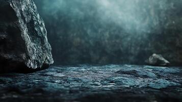 Mysterious cave interior with rock formations and soft light Explore the depths of nature in this captivating scene photo