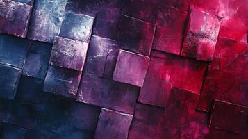 A striking abstract of textured squares in gradient hues blending blues purples and vibrant reds The artwork exudes depth and intrigue photo