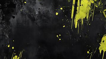 Abstract artwork featuring contrasting black and yellow paint textures with drips and splatters creating a dynamic and modern visual photo