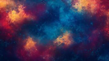 Abstract cosmic canvas with vivid bursts of color resembling a nebula A captivating blend of deep blues reds and radiant yellows photo