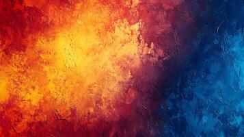 A vibrant and dynamic abstract painting featuring a blend of fiery oranges and deep blues creating a mesmerizing visual contrast photo