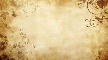 Elegant floral designs adorn a textured parchment background creating a vintage artistic backdrop with natural elements and aged look photo