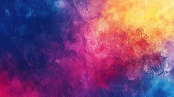 Abstract painting with vibrant colors Deep blues and purples blend into bright reds and yellows creating a dynamic contrast photo