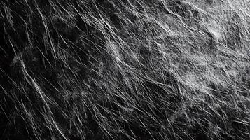 An abstract black and white image featuring an irregular shiny textured surface with many fine white lines or streaks across a dark background photo